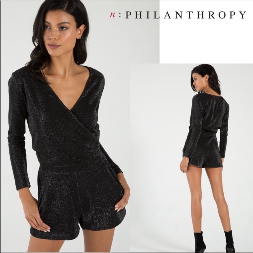 NEW N:Philanthropy Black Shimmery Long Sleeve Romper